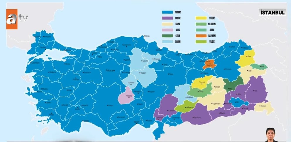 İşte Türkiye’nin soyadı haritası